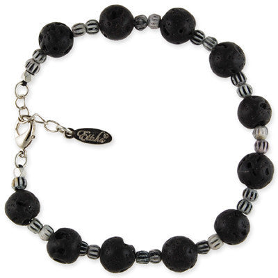 MB112C - Round Lava and Tiny Bone Bead Bracelet