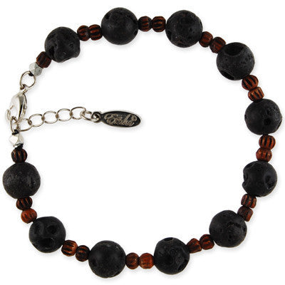 MB112D - Round Lava and Tiny Bone Bead Bracelet