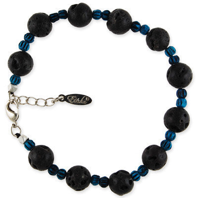 MB112E - Round Lava and Tiny Bone Bead Bracelet