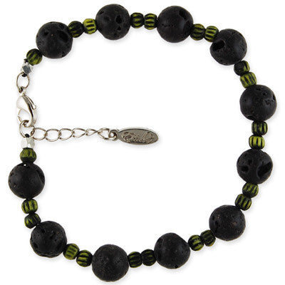 MB112F - Round Lava and Tiny Bone Bead Bracelet