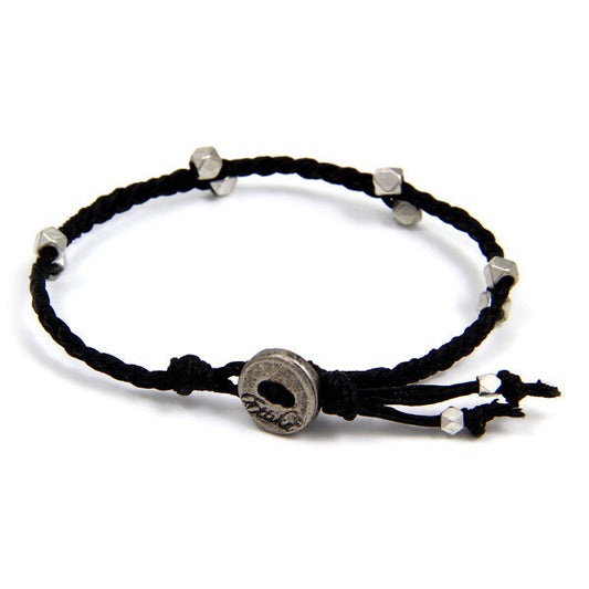 Black Irish Waxed Linen Bracelet with Multi Faceted Bead Accent and Button Closure