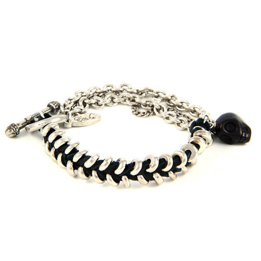 Tiny Donut Bead and Chain Bracelet with Skull Charm