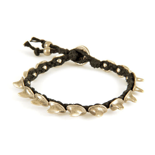 Mens Black Braided Waxed Linen Bracelet with Shark Fin Charms