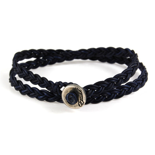 Pure Denim Men's Leather Wrap Bracelet with Silver Button Closure