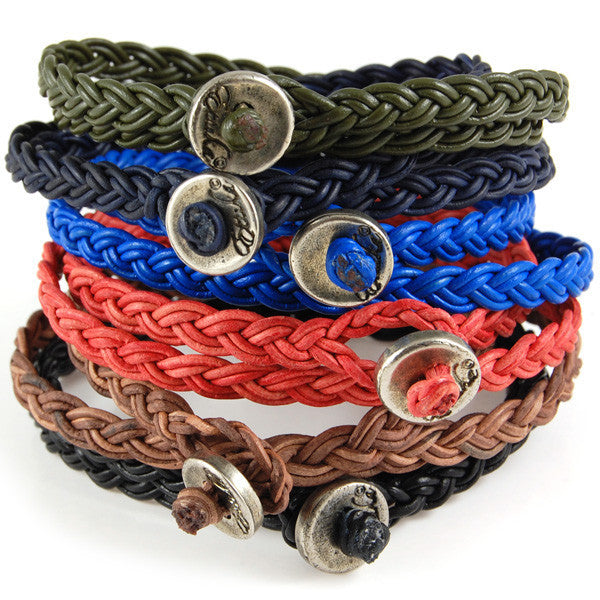 Custom Mens Leather Wrap Bracelet with Button Closure