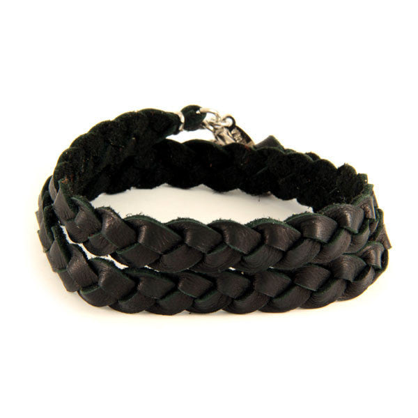 Mens Braided Deerskin Leather Double Wrap Bracelet