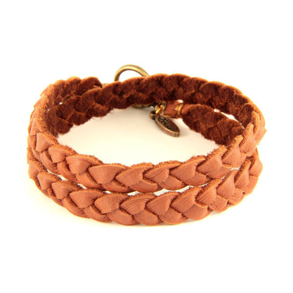 Mens Braided Rust Deerskin Leather Double Wrap Bracelet