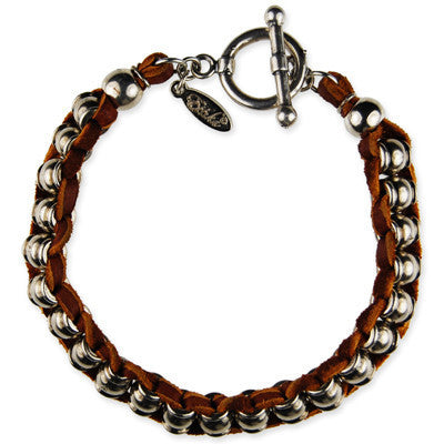 MB234 - Collared Barrel Bead Deerskin Leather Bracelet