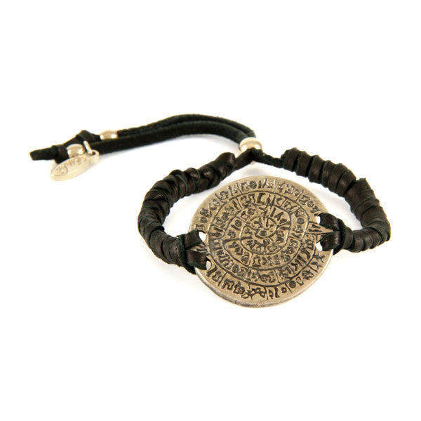 Ettika Adjustable Deerskin Leather Bracelet with Phaistos Coin Charm