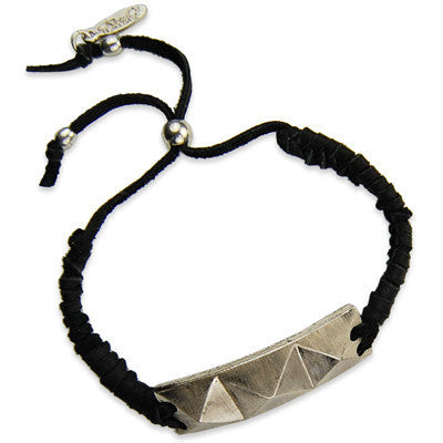 MB386 - Adjustable Deerskin Leather Bracelet with Pyramid Row Charm