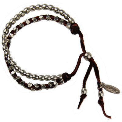 MB561 - Dual Strand Multi-Faceted Bead Braid and Barrel Strand Deerskin Leather Bracelet