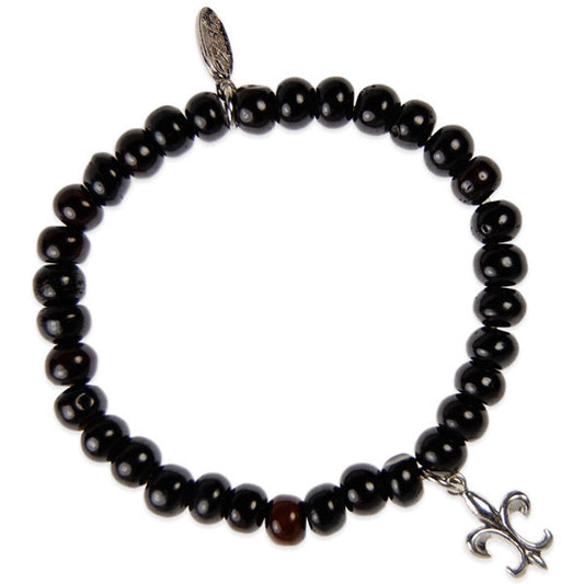 Fleur De Lys Black Bone Bead Bracelet